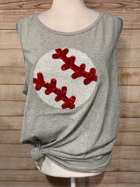 Gildan Heather Grey Sequin Baseball Tank Top